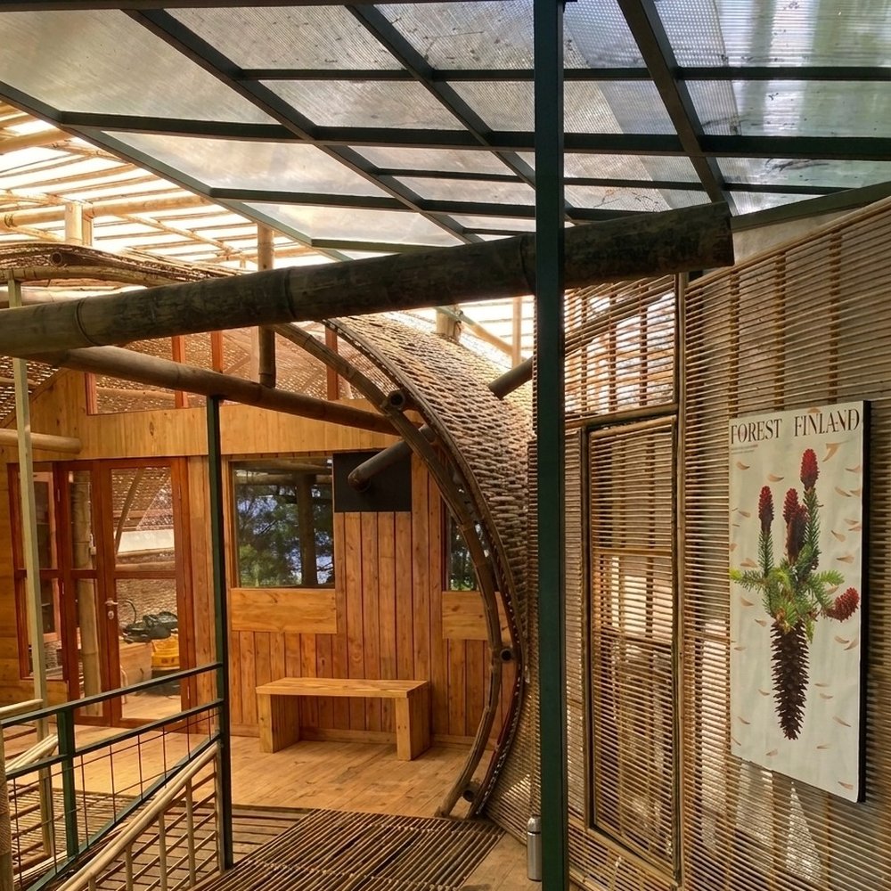 The Finnish sauna's bamboo-framed patio