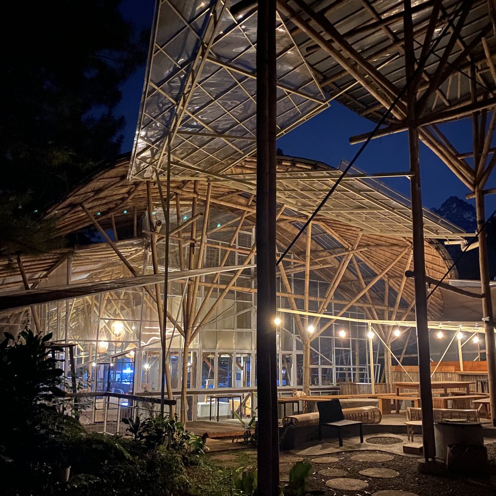 The grounds lit up in the evening